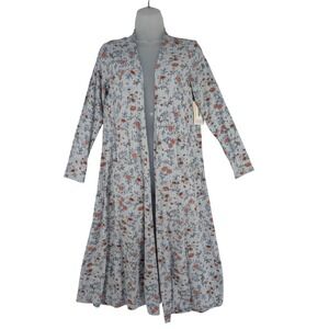 Small LuLaRoe Sarah Duster Cardigan Gray Floral Longline Ribbed Open Front NWT